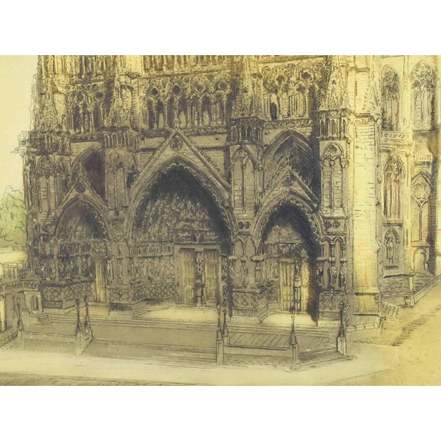 Late 19th Century Late 19th Century Historical Architectural Notre-Dame D’Amiens Hand-Colored Etching by Becourt - Signed For Sale - Image 5 of 10
