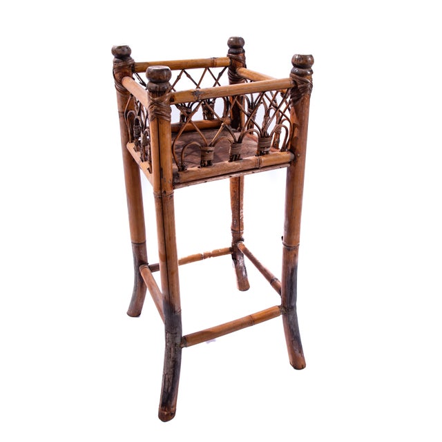 Mid 20th Century Rattan Plant Stand Chairish