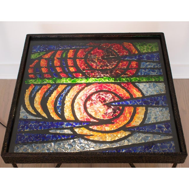 1960s Mid-Century Wrought Iron and Glass Mosaic Side Coffee Table, France 1960s For Sale - Image 5 of 18