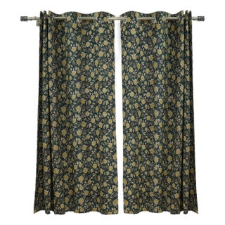 Rameshwaram Floral Block Print Semi-Sheer Pure Linen Eyelet Curtain Size- 54"Wx84"L For Sale