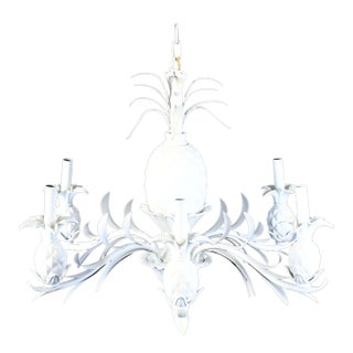 Late 20th Century Coastal White Pineapple Chandelier For Sale