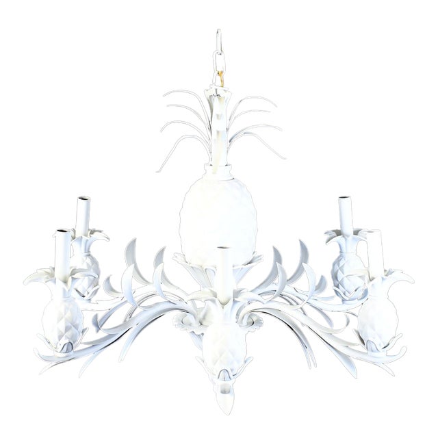 Late 20th Century Coastal White Pineapple Chandelier For Sale