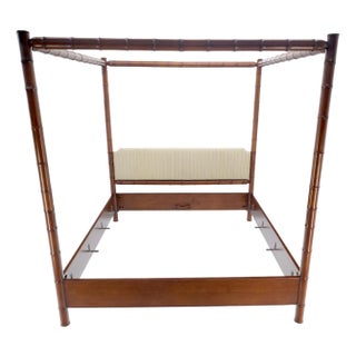 King Size Faux Bamboo Solid Cherry Canopy Poster Bed Headboard For Sale