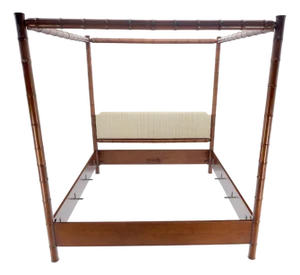 King Size Faux Bamboo Solid Cherry Canopy Poster Bed Headboard