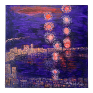 Vintage Molly J Schiff Landscape Painting Purple Night Sky Asia
