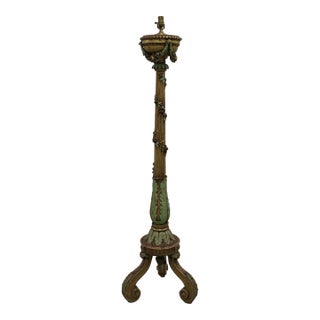 French Style Hand Carved & Gilded Column Torchiere W/ Garland For Sale