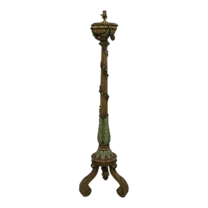 French Style Hand Carved & Gilded Column Torchiere W/ Garland