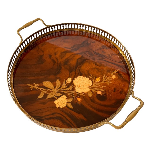 Vintage Italian Marquetry Serving Tray from MCM, 1950s For Sale