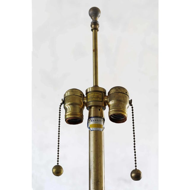 Vintage white Italian marble lamp with three Corinthian columns made by Marbro Lamp Company, Los Angelos. Lamp has a...