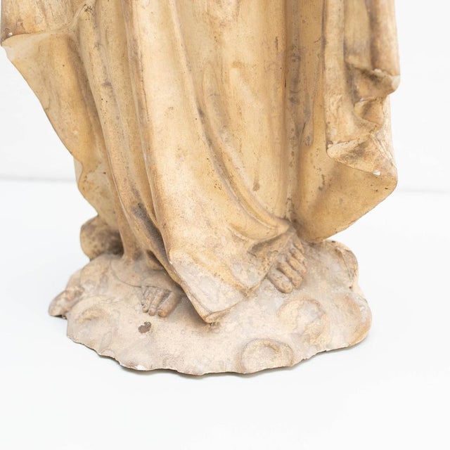 Large Traditional Plaster Virgin Sculptural Figure, 1930s For Sale - Image 11 of 17