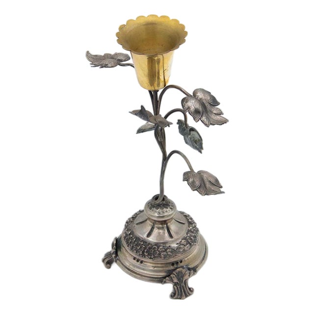 Silver Toothpick Holder with Golden Chalice For Sale