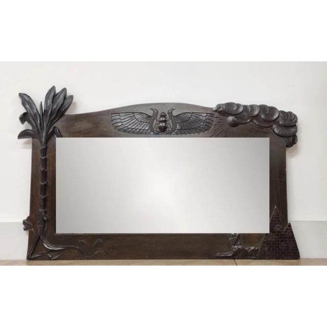 Art Deco Egyptian Revival Walnut Mirrors, 1920, Set of 2 For Sale - Image 3 of 16
