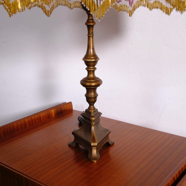 1960s Vintage Table Lamp with Beaded Lampshade and Bronze Base, 1960s For Sale - Image 5 of 17
