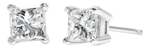 AGS Certified 1.00 Cttw Princess-Cut Square Diamond 4-Prong Solitaire Stud Earrings in 14K White Gold (J-K Color, I1-I2 Clarity)
