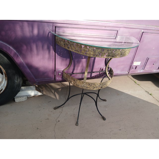 Maison Jansen Style French Neoclassical Brass & Wrought Iron Console With Cloven Hoof Feet For Sale - Image 11 of 13