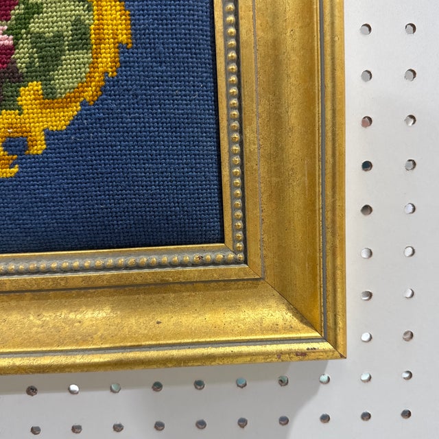 Wood Vintage Needle Point Painting “lady in Red” Framed For Sale - Image 7 of 8