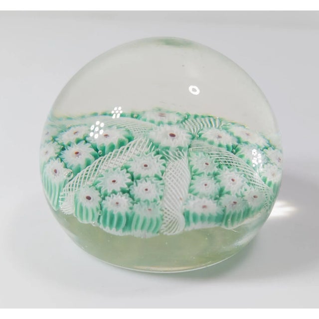 Mid-Century Italian Murano Art Glass Green Millefiori Paperweight For Sale - Image 4 of 8