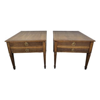 Henredon Walnut Square Side Tables Banded Tops For Sale