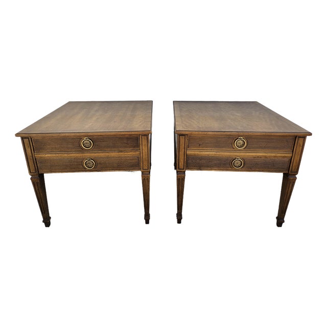 Henredon Walnut Square Side Tables Banded Tops For Sale