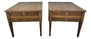 Henredon Walnut Square Side Tables Banded Tops