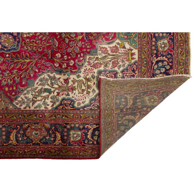 Vintage 10 X 13 Handmade Tabriz Wool Rug in Red For Sale - Image 4 of 9