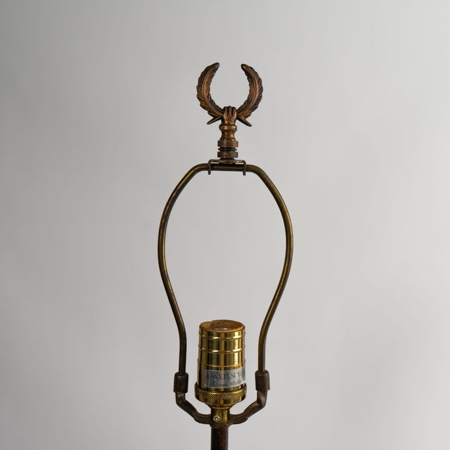 Vintage Neoclassical Athénienne Table Lamp With Red Marble Orb & Pleated Shade For Sale - Image 10 of 17
