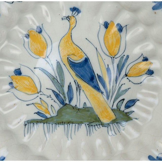 Baroque Delft Polychrome Lobed Dish with Peacock and Tulips, 1690s For Sale - Image 3 of 9