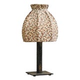 Vintage Art Deco Table Lamp in Wrought Iron with Floral Shade, 1940s For Sale