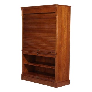 Oversized Antique Oak Roll Front Bookcase Circa 1920 For Sale