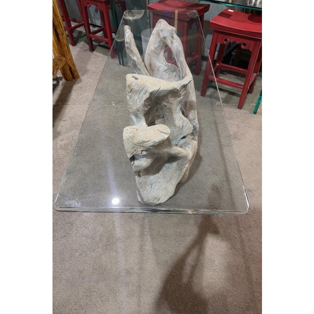Driftwood Console Table With Glass Top For Sale - Image 4 of 5