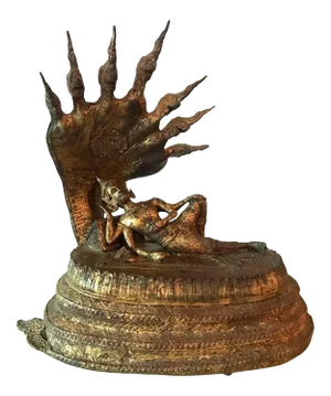 Antique Buddha under Naga Sculpture from Thailand