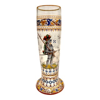 Late 19th Century J. & L. Lobmeyr Polychrome Enamel-Painted Glass Pokal With Armored Knight For Sale