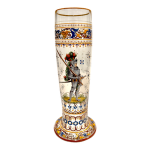 Late 19th Century J. & L. Lobmeyr Polychrome Enamel-Painted Glass Pokal With Armored Knight