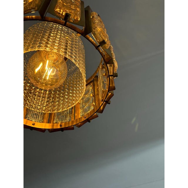 Brass Pendant Lamp with Crystal Elements attributed to Carl Fagerlund for Orrefors, Sweden, 1960s. For Sale - Image 15 of 16