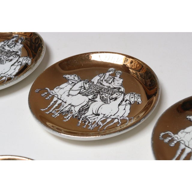 Set of Eight Vintage Gilded Roman Chariot Coasters by Piero Fornasetti With Box For Sale - Image 10 of 18