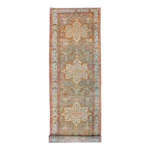 Antique Persian Malayer Runner Featuring Soft Blue and Terracotta Medallions