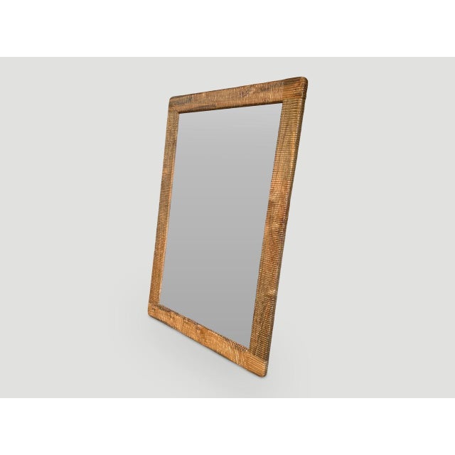 Mid-Century Modern Andrianna Shamaris Minimalist Hand Carved Teak Wood Mirror For Sale - Image 3 of 5