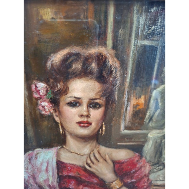 Franco Rispoli, Neapolitan School Female Portrait, 1979, Oil on Canvas, Framed For Sale - Image 4 of 9