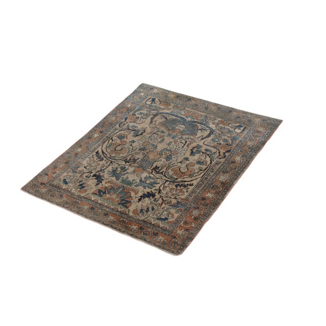 Rug & Kilim Hand-Knotted Antique Doroksh Rug in Beige Blue Floral Pattern by Rug & For Sale - Image 4 of 5