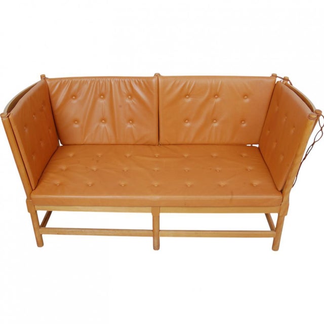 Spoke-Back Sofa in Cognac Aniline Leather by Børge Mogensen, 1980s For Sale - Image 12 of 18