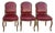 Mid 20th Century Tacked Red Vinyl & Fruitwood French Louis XV Fauteuil Dining Chairs - Set of 3 For Sale
