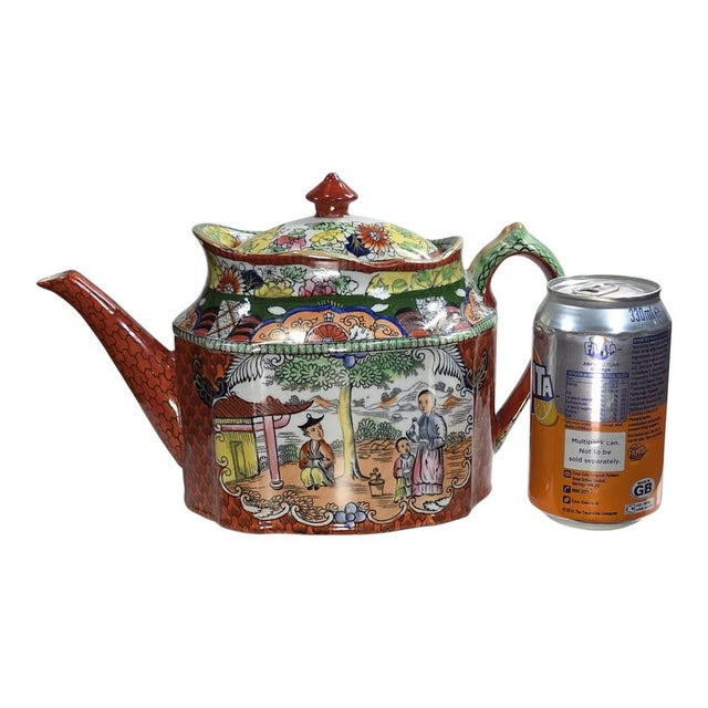 Patent Ironstone New Oval Teapot with Red Scale Conversation Decor, 1820-1830 For Sale - Image 11 of 12
