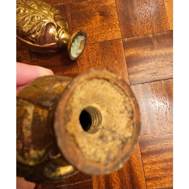 Mid 20th Century Pair of Mid 20th Century Heavy Brass Drapery Rod Finials, Vintage, Foliate & Berry Motif For Sale - Image 5 of 6