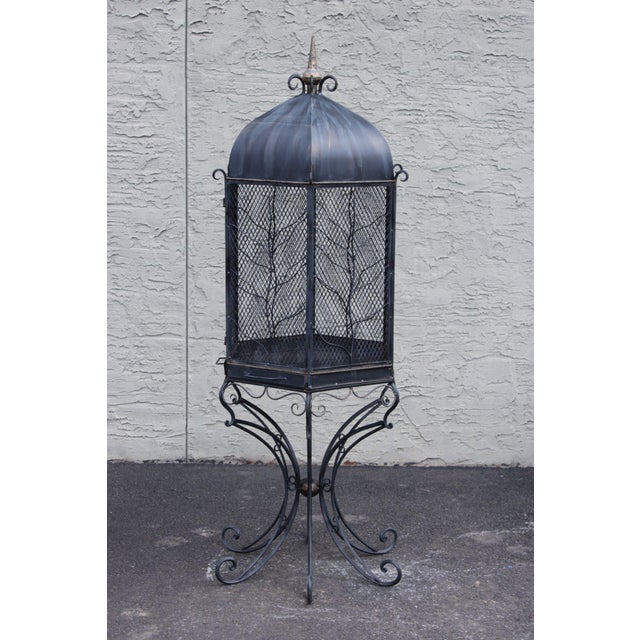Vintage Wrought Iron Garden Bird Cage On Stand For Sale - Image 14 of 18