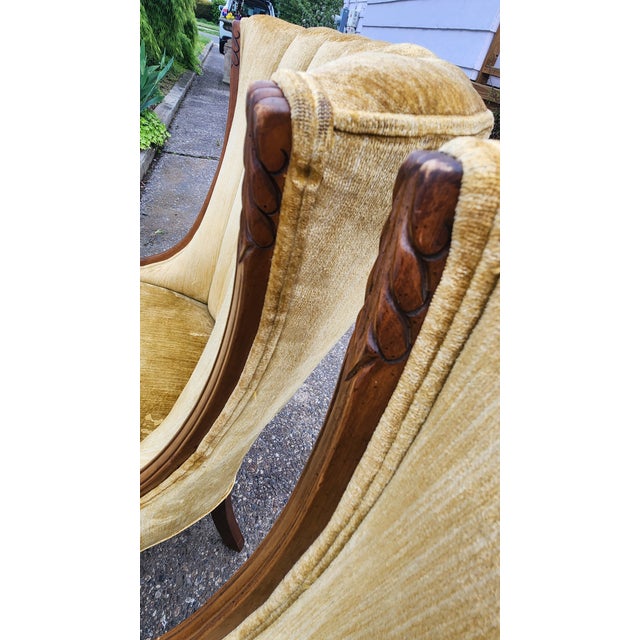 Pair of Vintage Hollywood Regency Shell Back Slipper Chairs, 1940s Style For Sale - Image 14 of 18