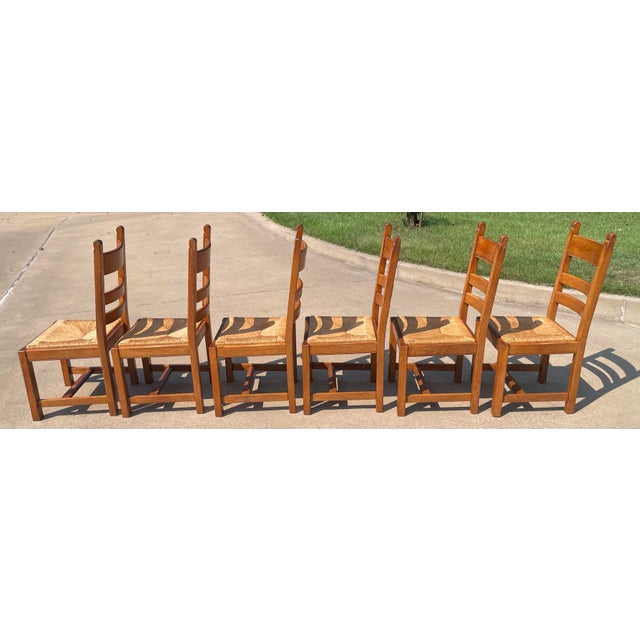 French Country Ladder Back Dining Chairs With Rush Seats - Set of 6 For Sale - Image 4 of 11