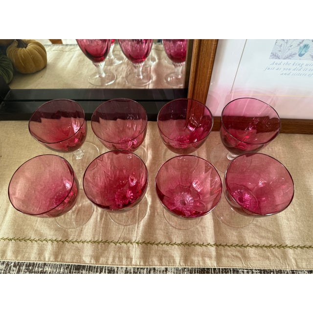 1950s Set of 8 Borgfeldt Lisa Cranberry Optic Wine Glasses For Sale In Greenville, SC - Image 6 of 7