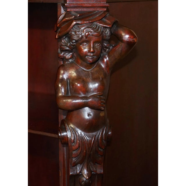 Hand Carved Bookcase in Hardwood with Herm Statues, 1900s For Sale - Image 9 of 18