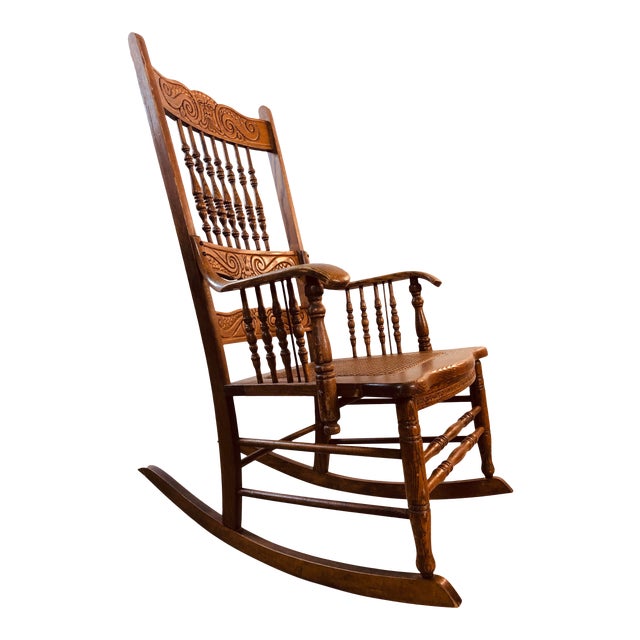 QuarterSawn Oak Hand Carved Rocking Chair Chairish