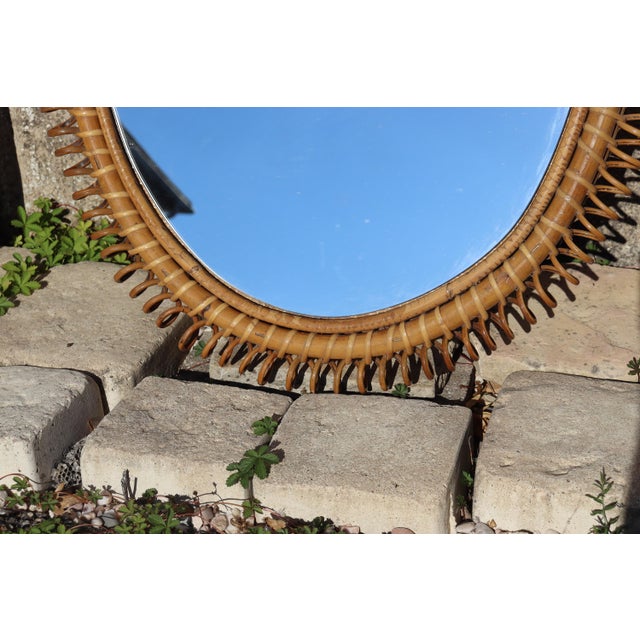 Wood Large Rattan and Bamboo Wall Mirror by Franco Albini, Italy, 1960 For Sale - Image 7 of 9